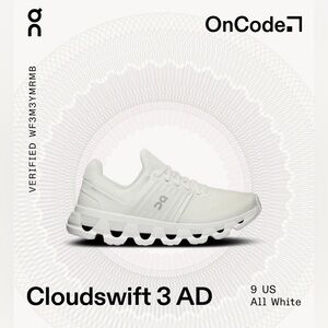 White OnCloud Athletic Sneakers; Size W9
CloudSwift.Pre-loved conditions,no rips